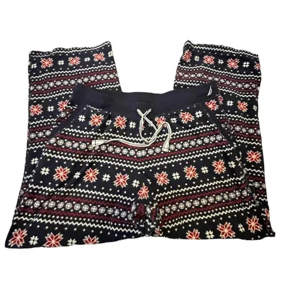 Nautica Sleepwear Two-Piece Set Women Large Cozy Night Winter Fair Isle Blue